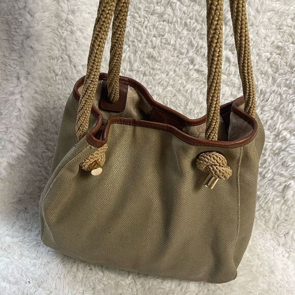 MICHAEL Michael Kors Metallic Khaki /Brown Canvas and Leather Medium Isla Tote - Picture 5 of 16